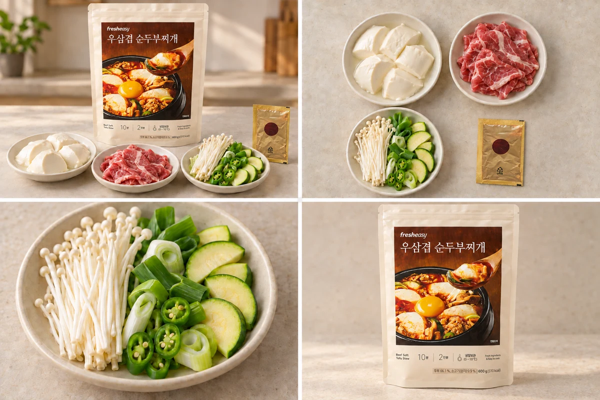 프레시지 밀키트의 패키지, 전체 구성, 재료 디테일 자료